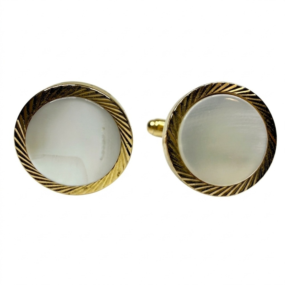 Elegant Gold Tone Mother of Pearl Cufflinks Men's Classic Dress Shirt Accessory